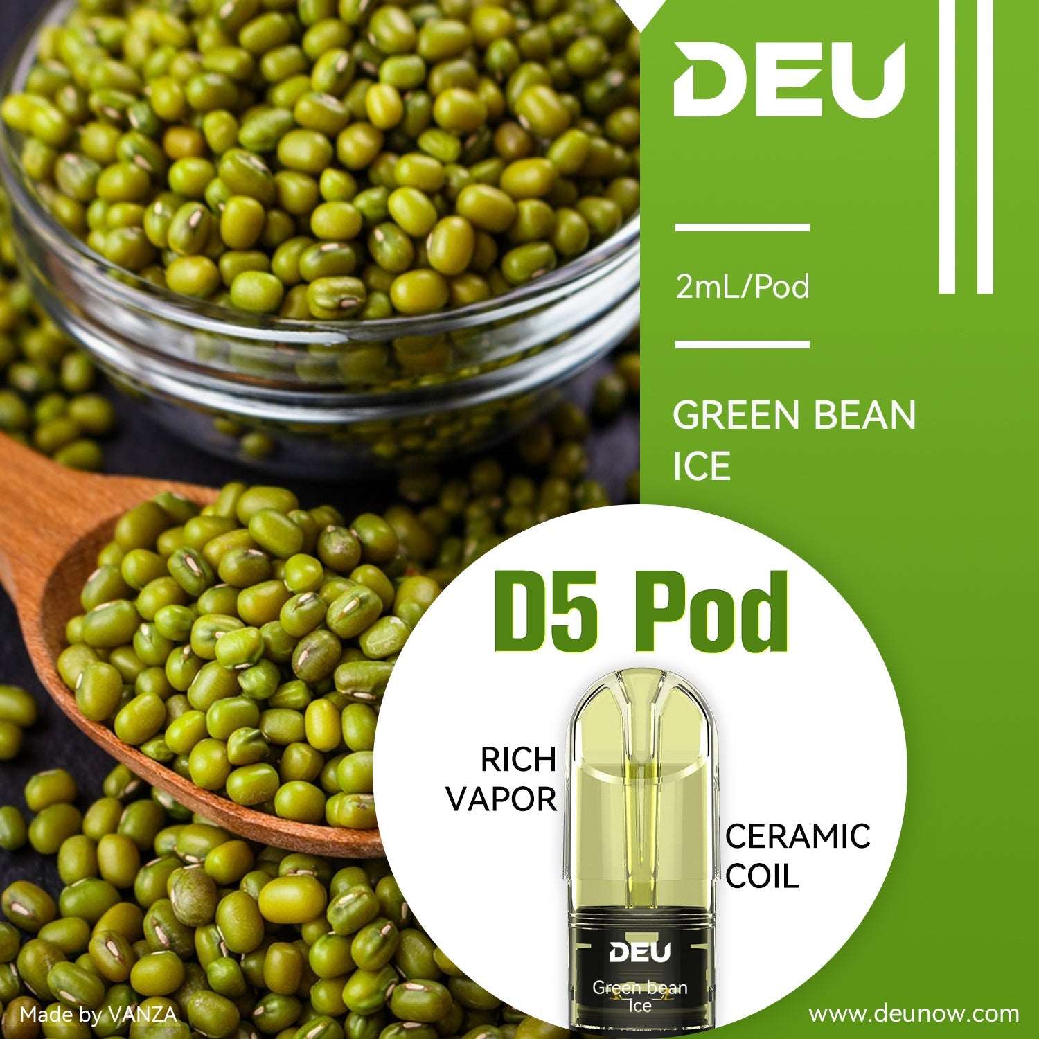  DEU D5 Vape Pods - Green Bean Ice
